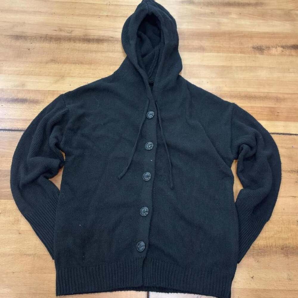 Uniqlo Black Knit Hooded Button Front Cardigan Size M